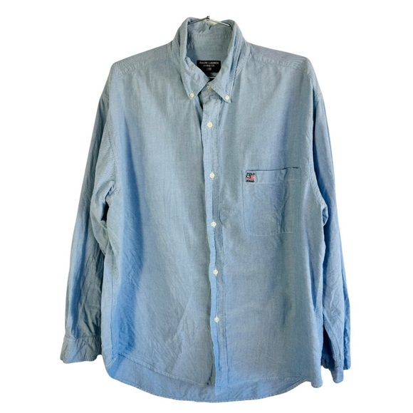 POLI RALPH LAUREN JEANS BLUE SHIRT OXFORDS BUTTON DOWN VINTAGE 90s  COTTON SHIRT - Picture 1 of 11
